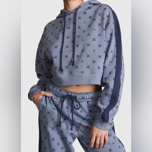 Victoria's Secret Pink Crop Hoodie Dusty Iris Blue Paisley Size XL NWT